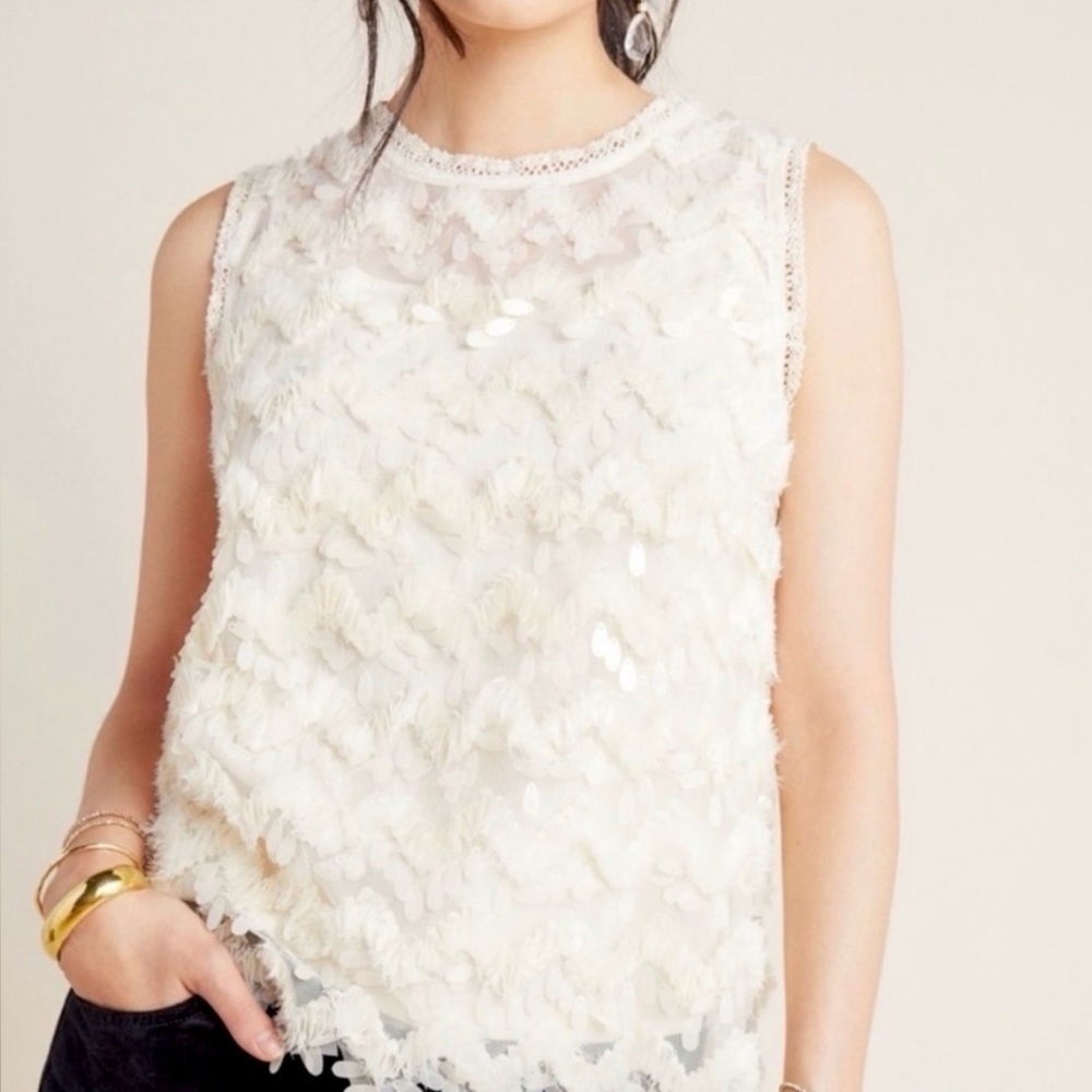 Anthropologie Ivory Sequin Sleeveless Top Night Out / Wedding